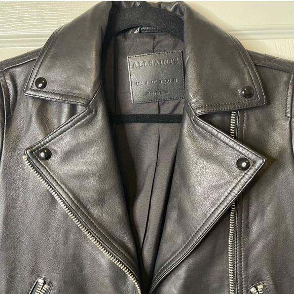 NWOT ALL SAINTS THE DALDY BLACK BIKER LEATHER JACKET SIZE O - Picture 5 of 16